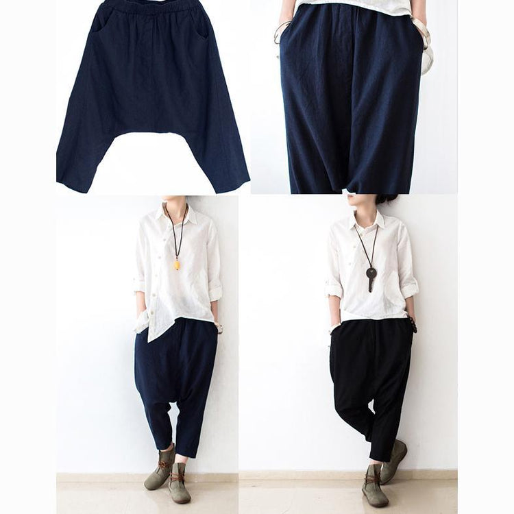 black New haram pants oversize casual linen trousers crop pants - Omychic