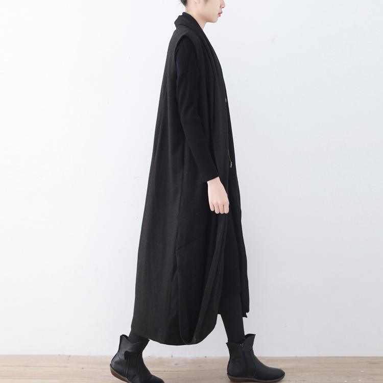 black Winter coat plussize asymmetric hem Wool Coat boutique sleeveless maxi coat - Omychic