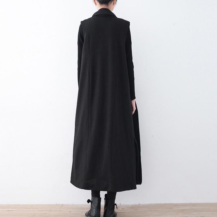 black Winter coat plussize asymmetric hem Wool Coat boutique sleeveless maxi coat - Omychic