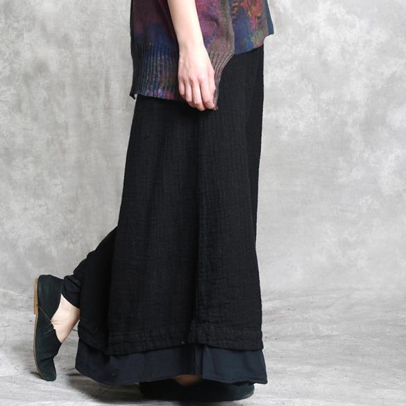 black asymmetric design linen pants loose vintage patchwork cotton wide leg pants - Omychic