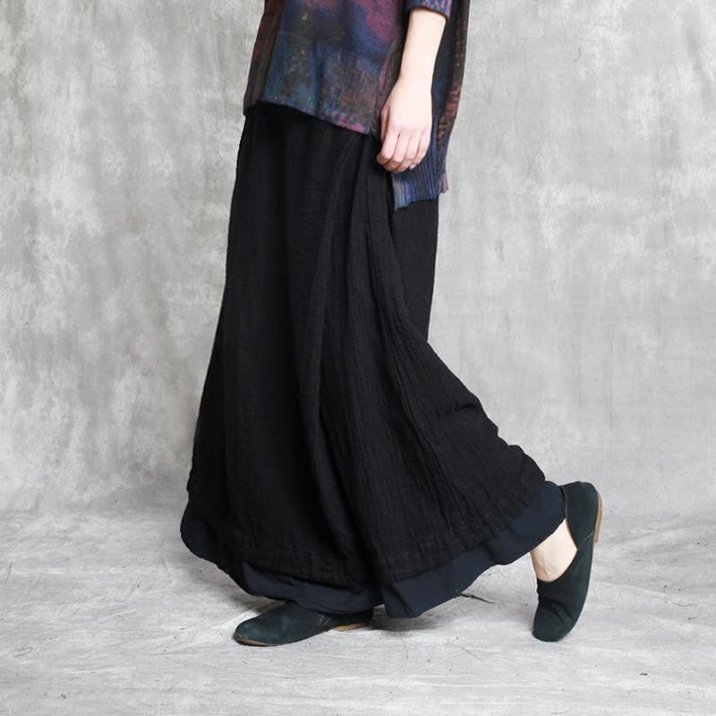 black asymmetric design linen pants loose vintage patchwork cotton wide leg pants - Omychic