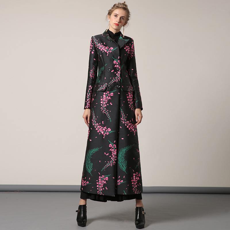 black autumn winter new cotton blended trench coats slim fit elegant women maxi coat - Omychic