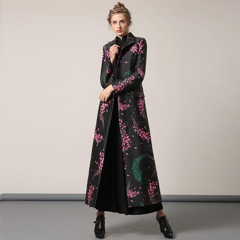 black autumn winter new cotton blended trench coats slim fit elegant women maxi coat - Omychic