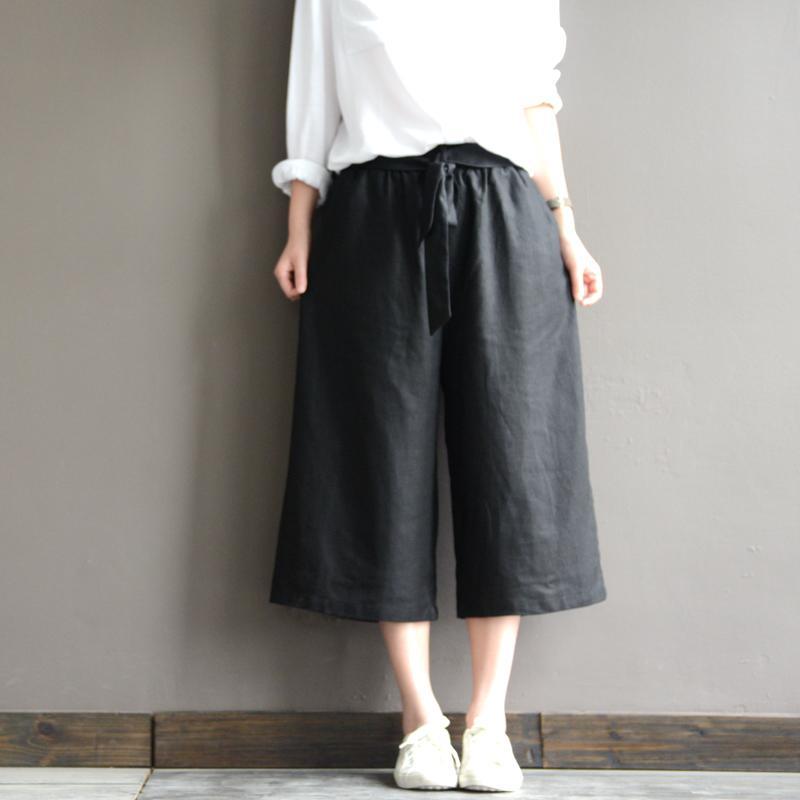 black casual baggy linen wide leg pants high quality summer linen pants - Omychic