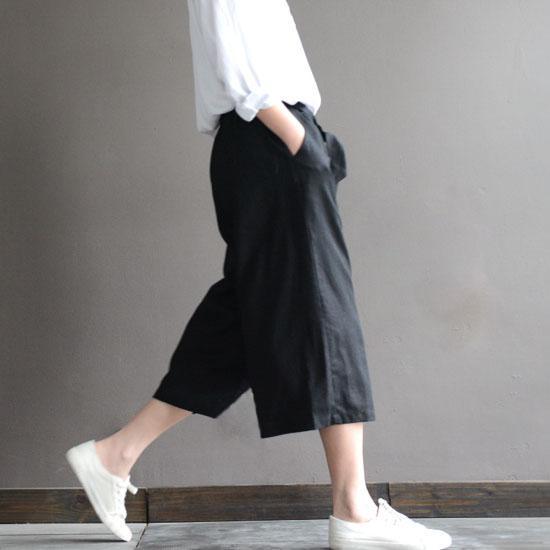 black casual baggy linen wide leg pants high quality summer linen pants - Omychic