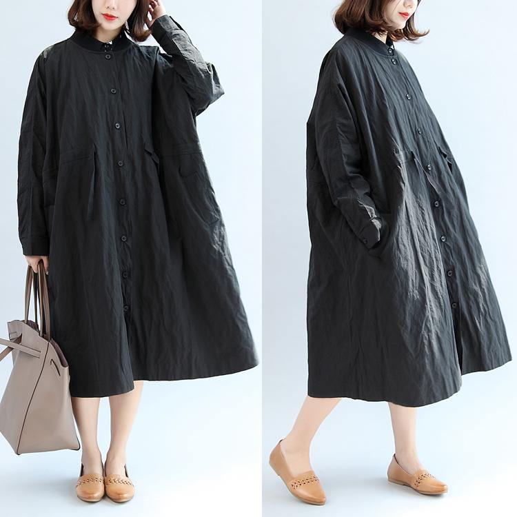 black casual cotton coat plus size unique outwear - Omychic