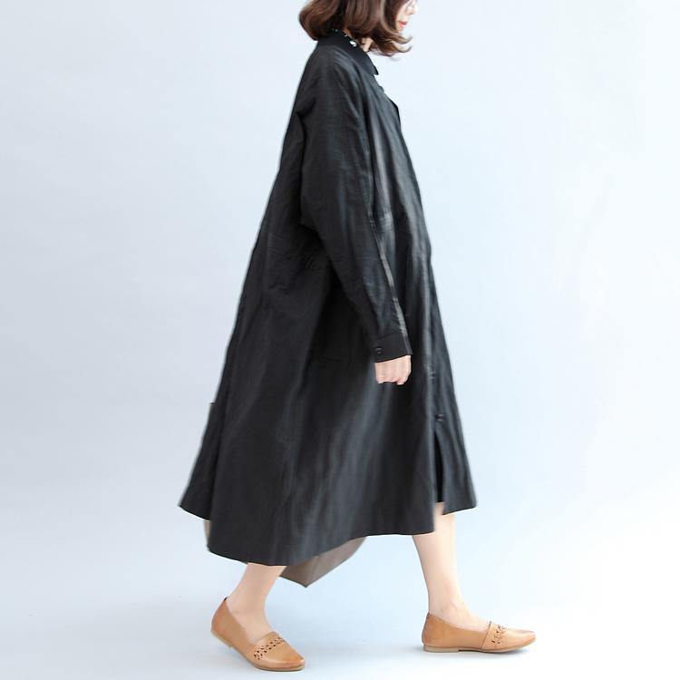 black casual cotton coat plus size unique outwear - Omychic