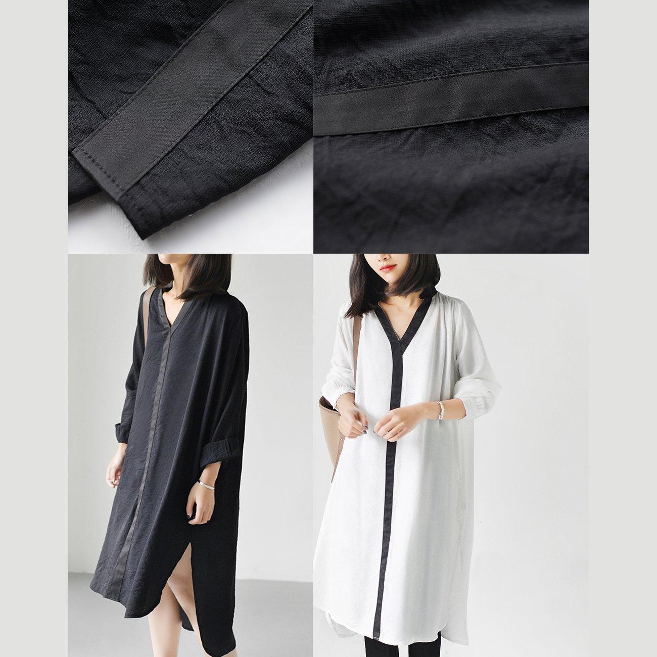 black causal flowy summer dress long sleeve shift dresses oversize clothing - Omychic