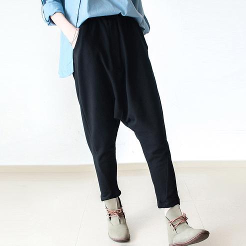 black cotton pants plus size loose pants harem pants - Omychic