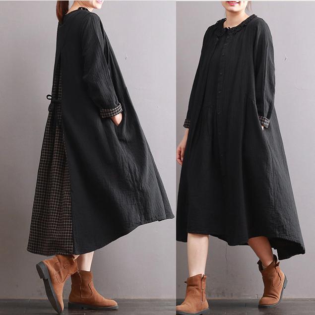 black fashion cotton linen dresses and waistcoat coats plus size casual  two pieces - Omychic
