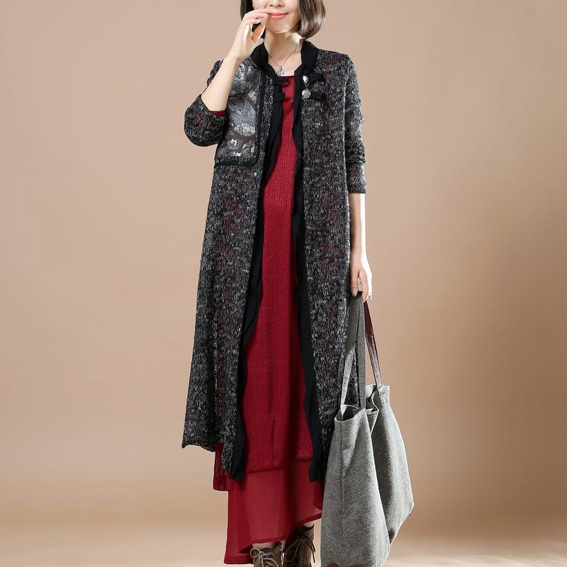 black flowy knit cardigans sweaters coats patchwork top quality - Omychic