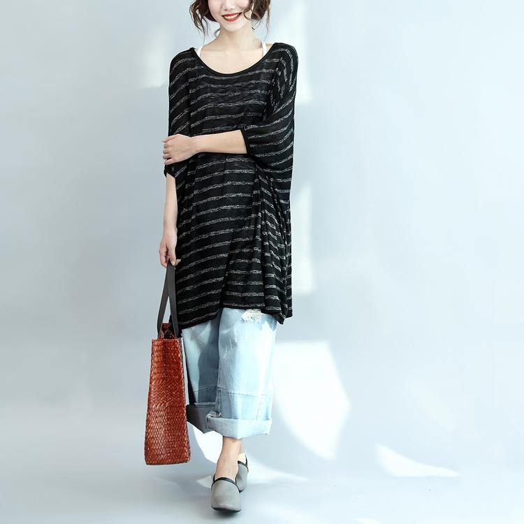 Black Gray Striped Casual Summer Dress Chiffon Oversized Stylish Women Dresses Batwing Sleeve Shift Dress - Omychic