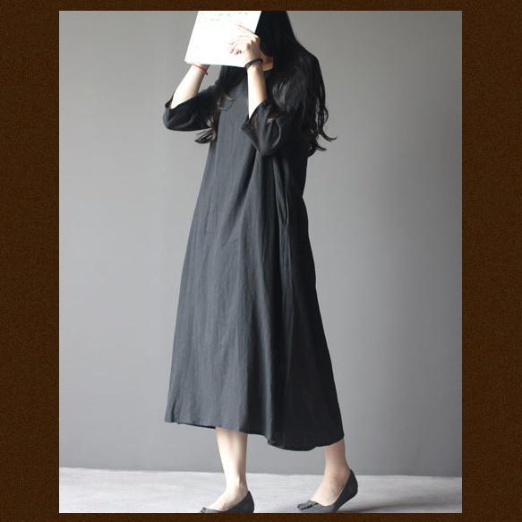 black half sleeve linen sundress oversize maxi dresses - Omychic