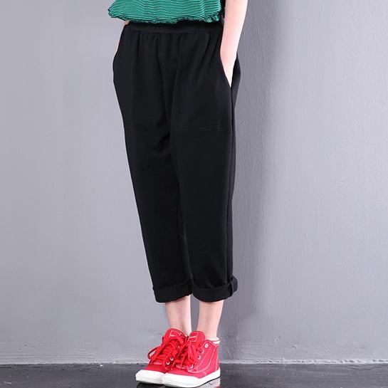 black knitting cotton loose trousers women slim casual pants - Omychic