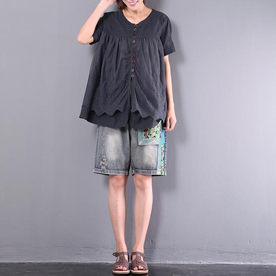 black lace patchwork cotton tops plus size casual cardigans t shirt - Omychic