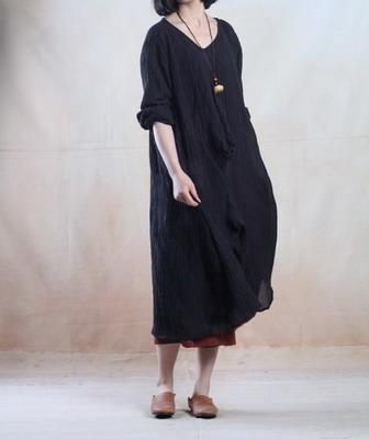 black linen caftan spring maxi dress casual gown holiday dress - Omychic