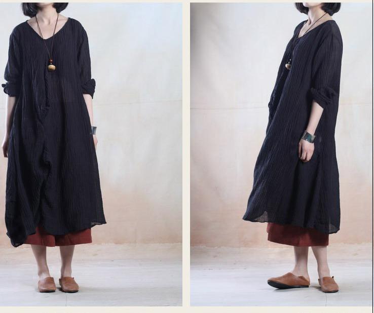 black linen caftan spring maxi dress casual gown holiday dress - Omychic