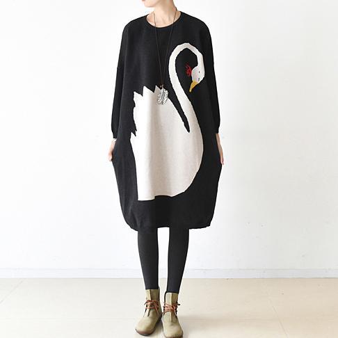 black new winter swan  oversized knit sweaters baggy sweater dresses - Omychic