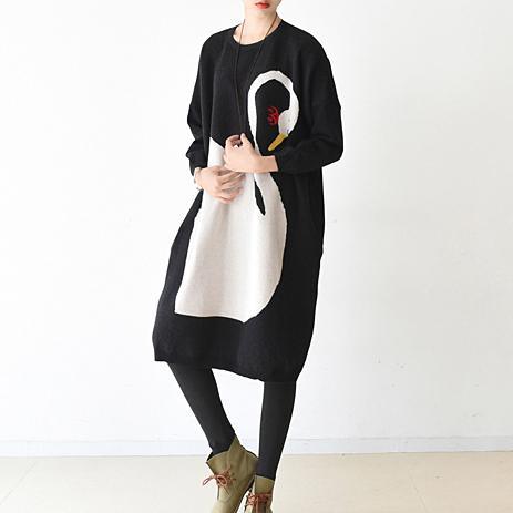 black new winter swan  oversized knit sweaters baggy sweater dresses - Omychic