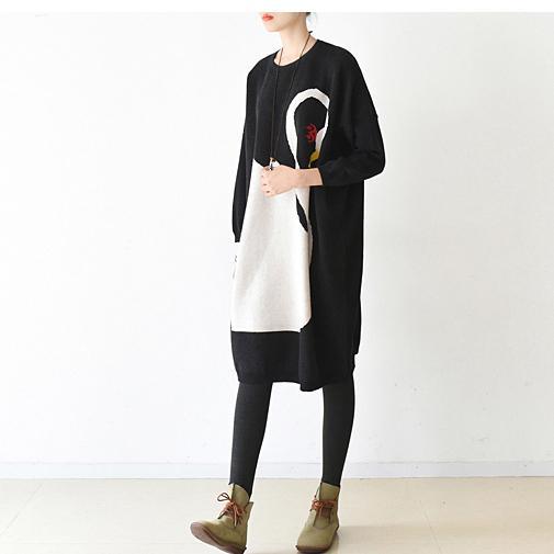 black new winter swan  oversized knit sweaters baggy sweater dresses - Omychic