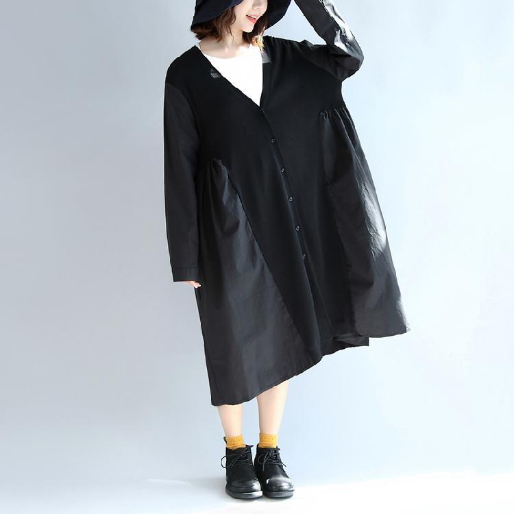 black patchwork silk knit cardigans plus size v neck sweaters outwear - Omychic