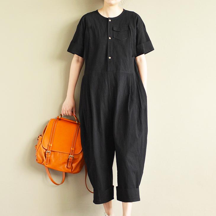 black stylish short sleeve tops and casual crop jumpsuit pants - Omychic