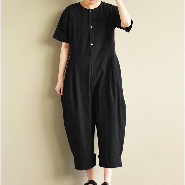 black stylish short sleeve tops and casual crop jumpsuit pants - Omychic