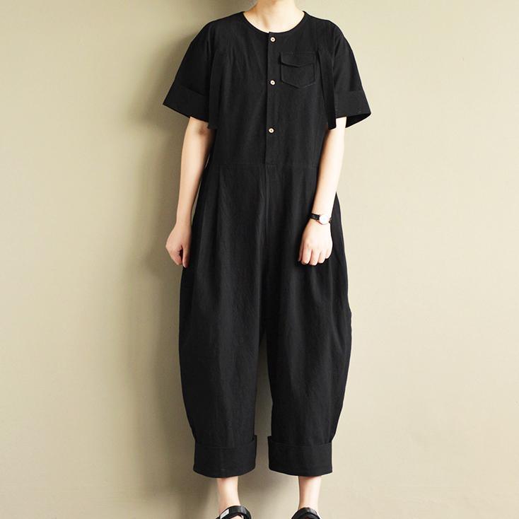 black stylish short sleeve tops and casual crop jumpsuit pants - Omychic