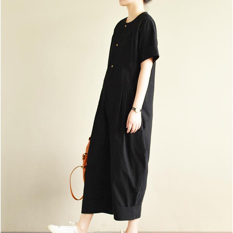 black stylish short sleeve tops and casual crop jumpsuit pants - Omychic