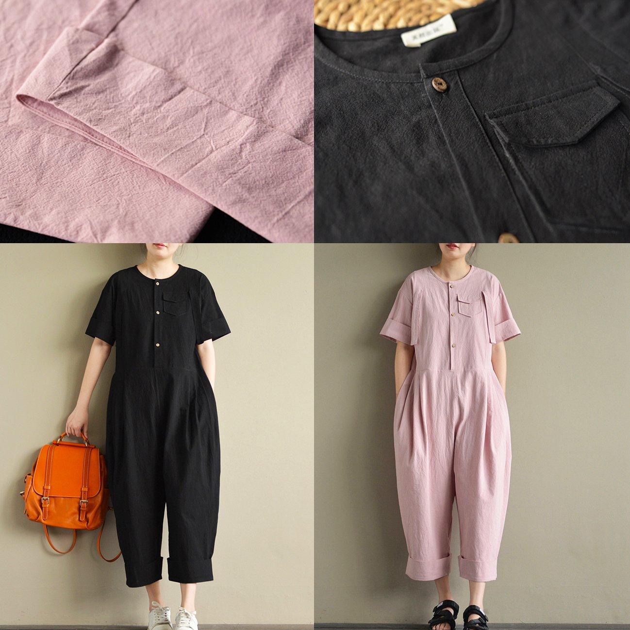 black stylish short sleeve tops and casual crop jumpsuit pants - Omychic