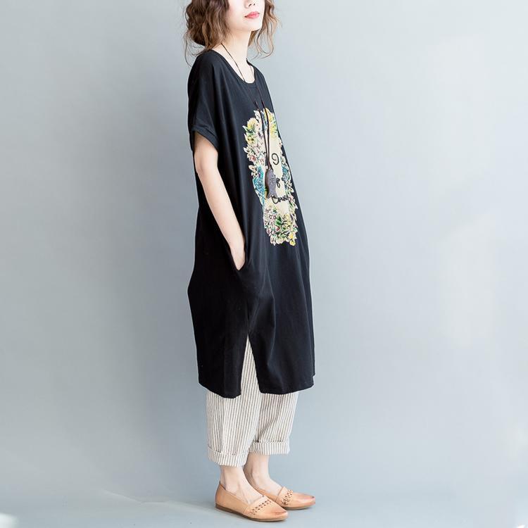 black summer cotton dresses plus size cotton shirts shift sundress oversize - Omychic