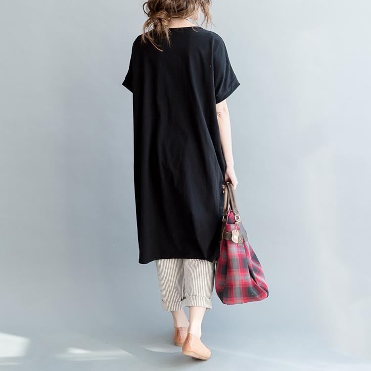 black summer cotton dresses plus size cotton shirts shift sundress oversize - Omychic