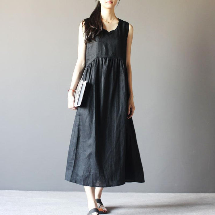 black summer dress linen sundress Retro maxi dresses - Omychic