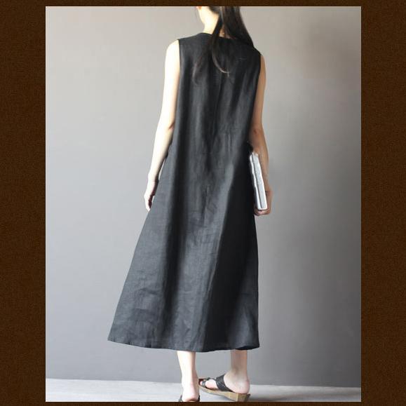 black summer dress linen sundress Retro maxi dresses - Omychic