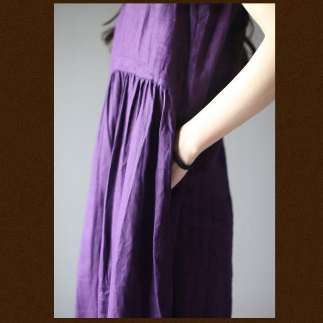 black summer dress linen sundress Retro maxi dresses - Omychic