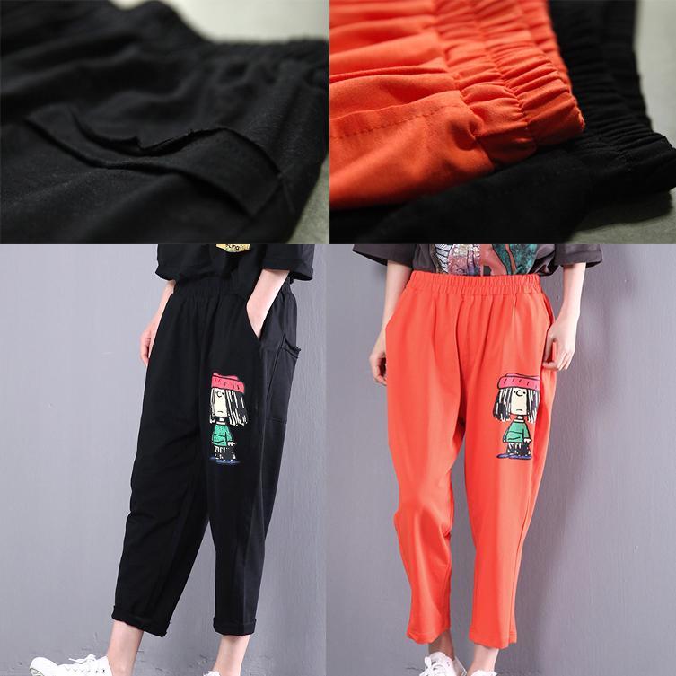black summer harem pants cotton plus size drop pants elastic waist - Omychic
