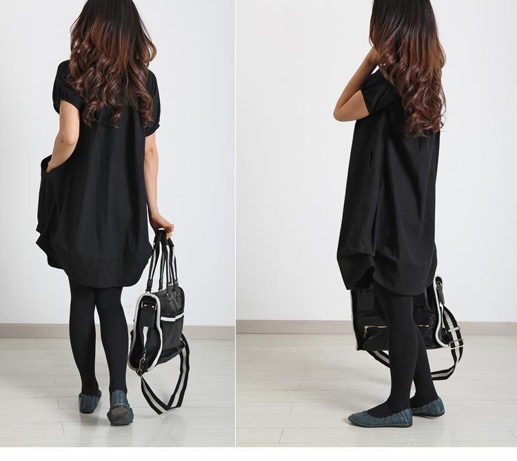 black summer linen dress plus size cotton shift dress - Omychic