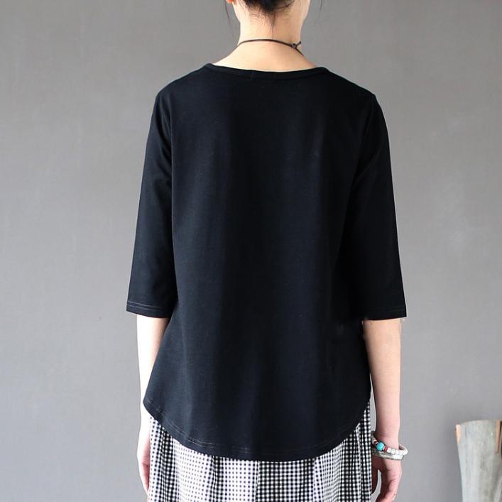 black top quality cotton blouse oversize casual stylish tops - Omychic
