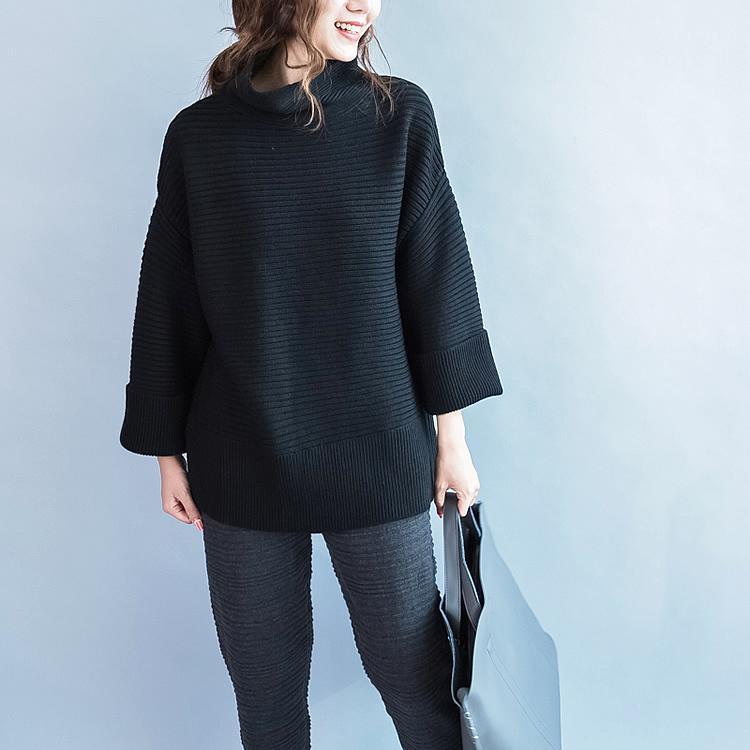 black turtle neck knits sweaters womens long sleeve oversized knitwear short sweater top - Omychic
