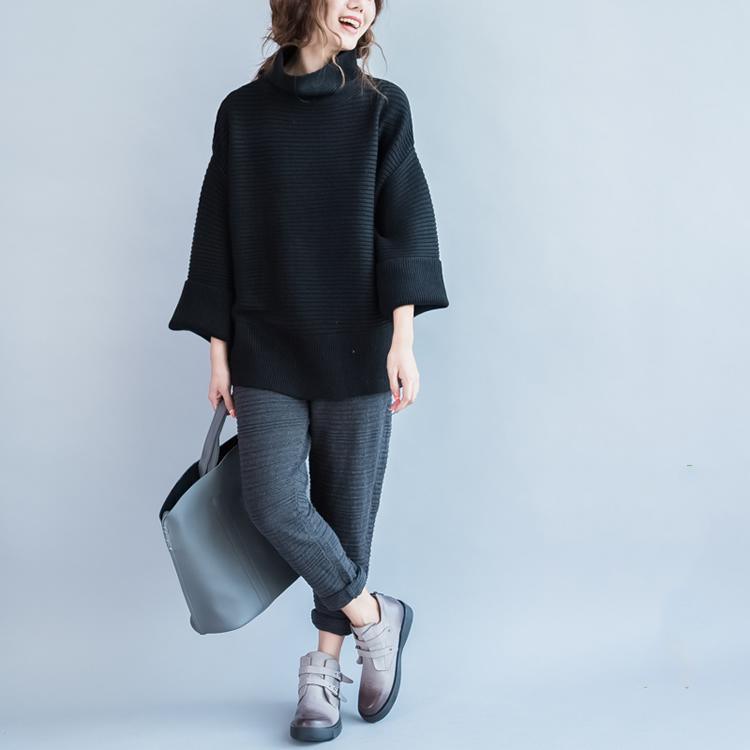 black turtle neck knits sweaters womens long sleeve oversized knitwear short sweater top - Omychic