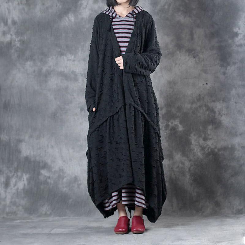 black vintage loose knit trench coats plus size casual long fashion cardigans - Omychic