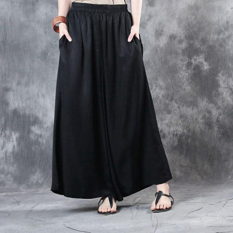 black vintage silk pants casual draping  wide leg pants - Omychic