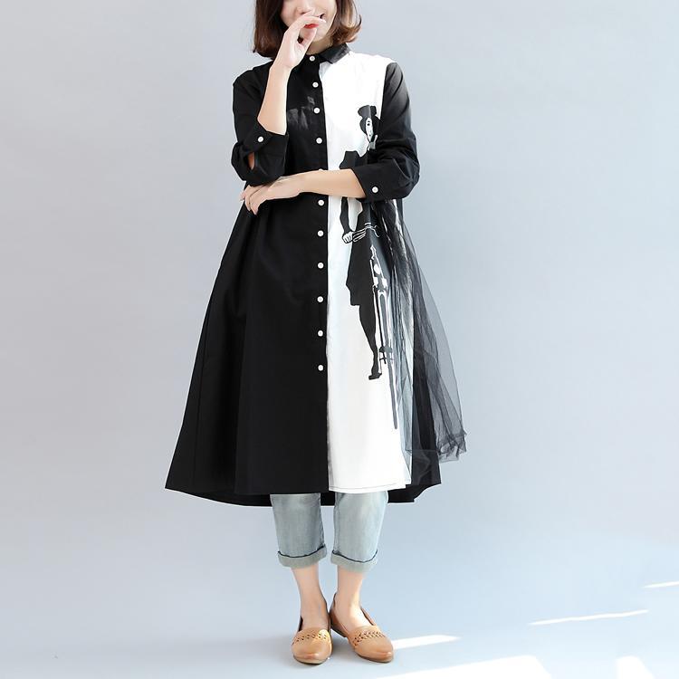 black white patchwork cotton outwear plus size brief long sleeve cardigans - Omychic