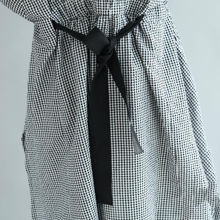 black white plaid shirt dress casual stylish coat plus size long sleeve maxi dress - Omychic