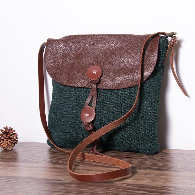 blackish green patchwork canvas leather women handbags - Omychic