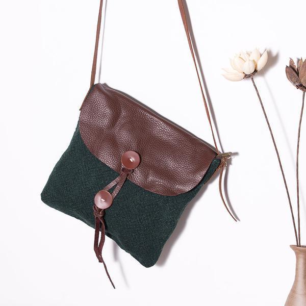 blackish green patchwork canvas leather women handbags - Omychic