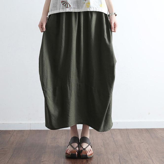 blackish green plus size casual summer skirts vintage maxi skirts - Omychic