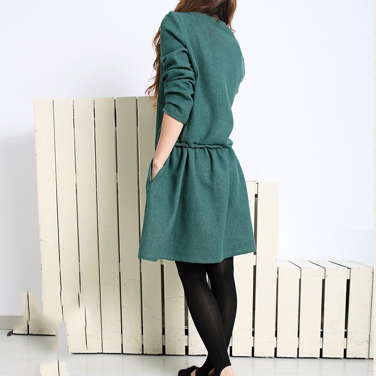 blackish green spring dress oversize long sleeve dress - Omychic