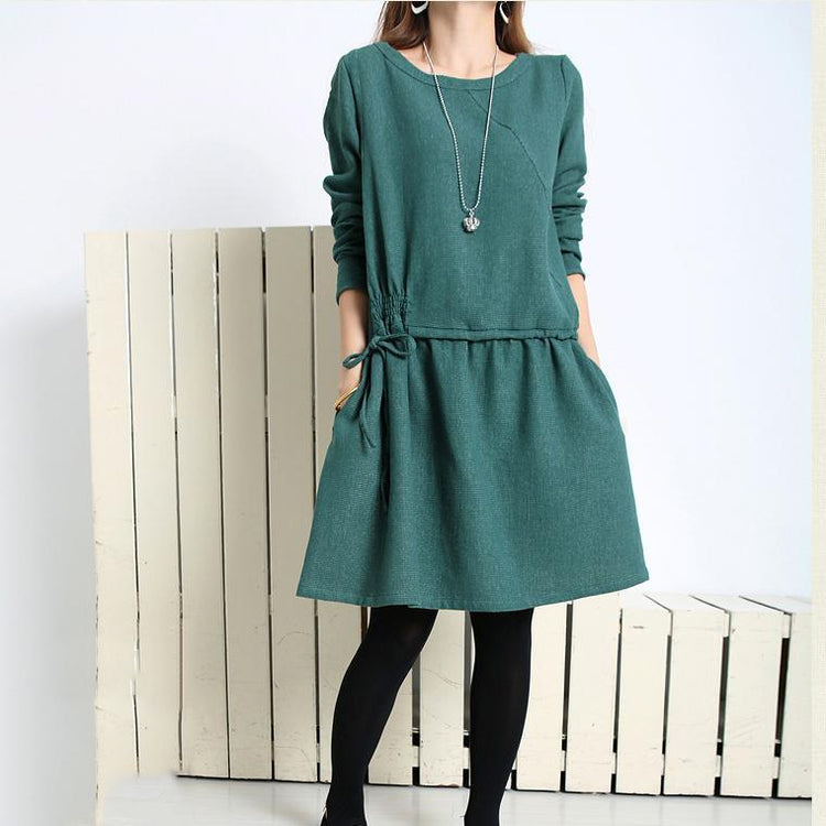 blackish green spring dress oversize long sleeve dress - Omychic