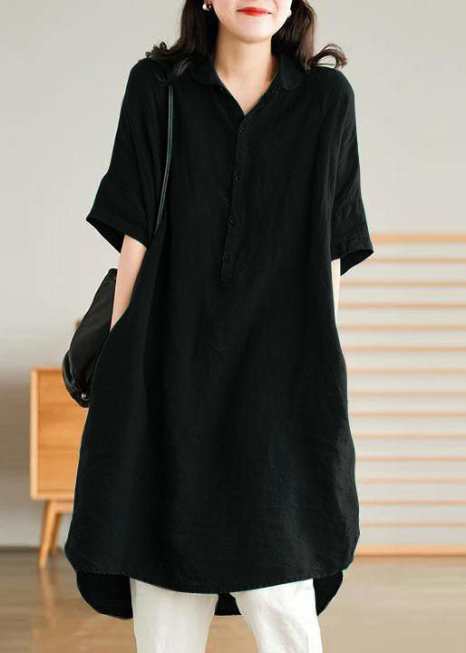 Jade dark green-snowflake Linen Women Casual Linen Shirt Dress